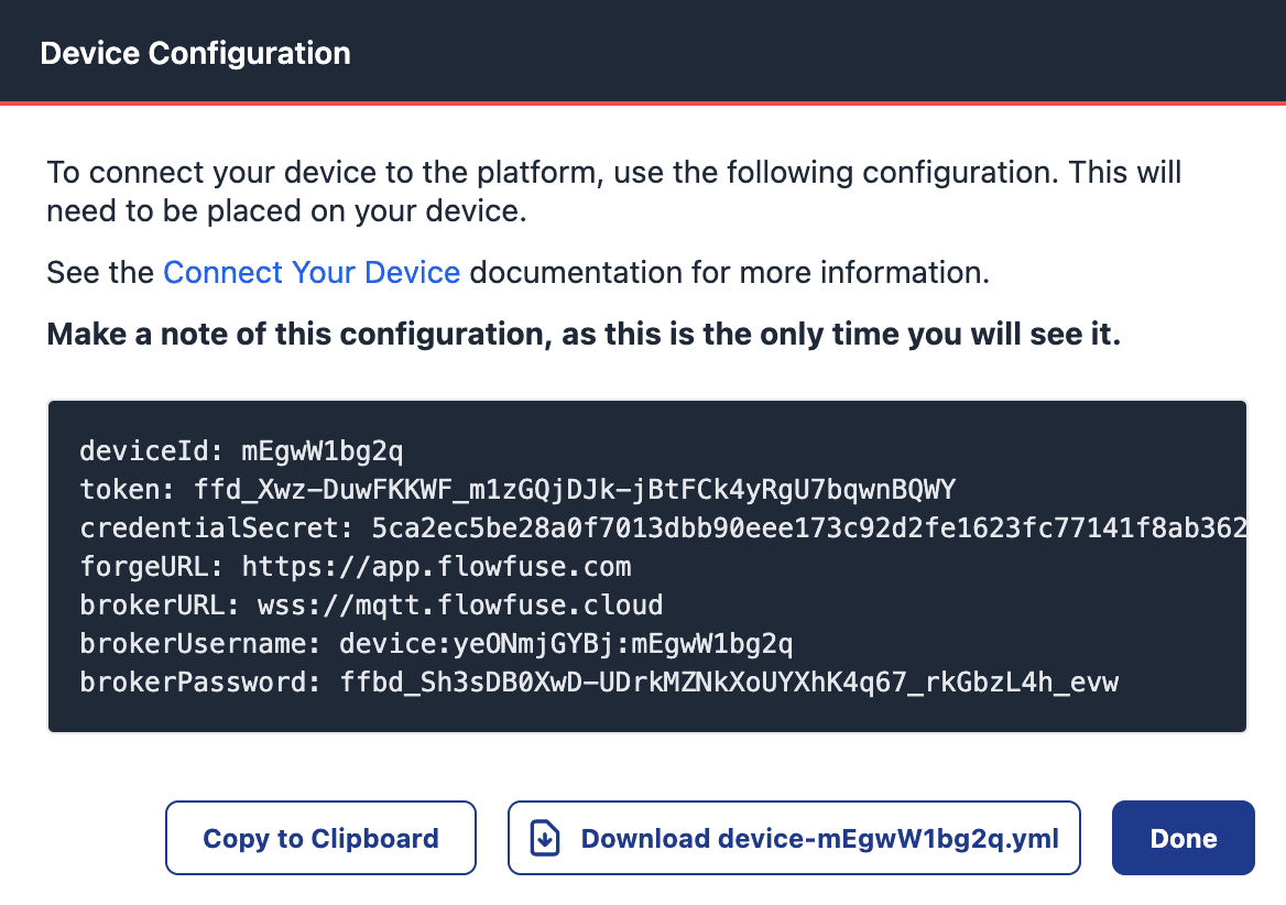 The contents of a device.yml file Configuration file for the FlowFuse agent